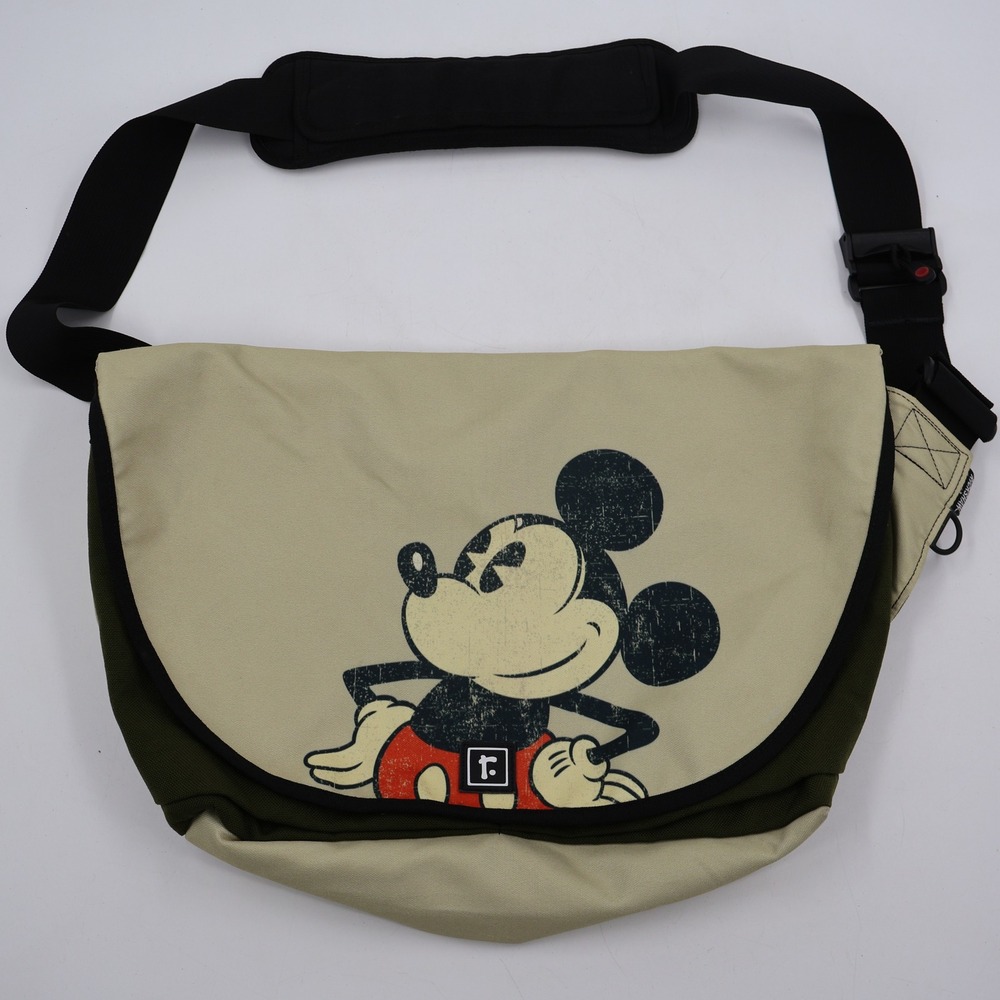 Rickshaw Bagworks Messenger Bag Unisex Large Tan Mickey Mouse Distressed Canvas